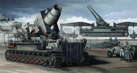 Trumpeter MILITARY MODEL Trumpeter 1/35 Morser Karl-Gerat 040/041 on Railway Transport Carrier Initial Version Kit