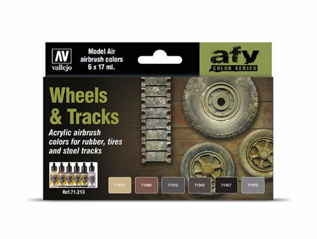 Vallejo Paint - Acrylic Vallejo 71.213 Model Air Acrylic Airbrush Paint AFV Wheels & Tracks 6 Colors Set