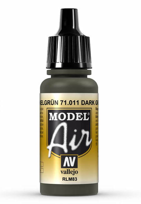 Vallejo Paint - Acrylic Vallejo 71.011 Dark Green RLM83 Model Air 17ml Bottle