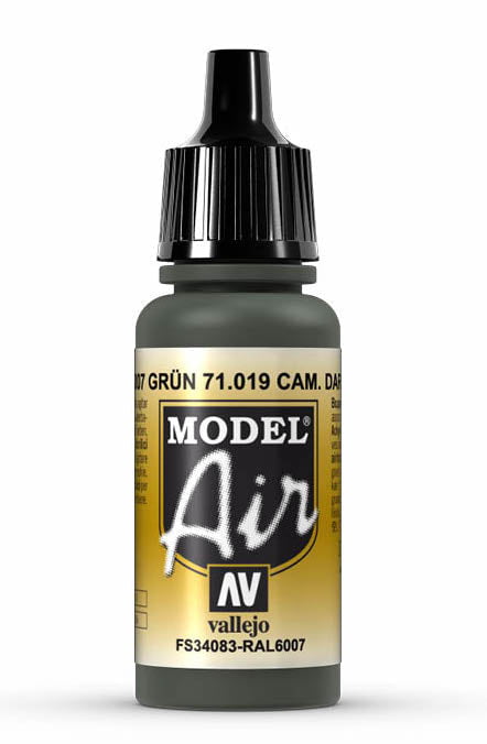 Vallejo Paint - Acrylic Vallejo 71.019 Camouflage Dark Green Model Air 17ml Bottle