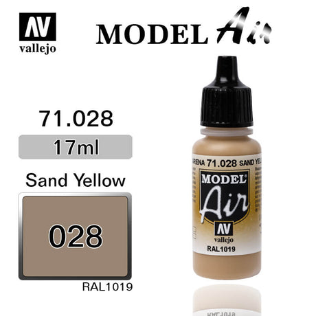 Vallejo Paint - Acrylic Vallejo 71.028 Model Air Acrylic Airbrush Paint Sand Yellow 17ml Bottle