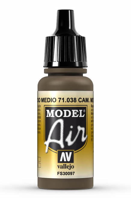 Vallejo Paint - Acrylic Vallejo 71.038 Camouflage Medium Brown Model Air 17ml Bottle