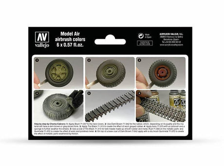 Vallejo Paint - Acrylic Vallejo 71.213 Model Air Acrylic Airbrush Paint AFV Wheels & Tracks 6 Colors Set