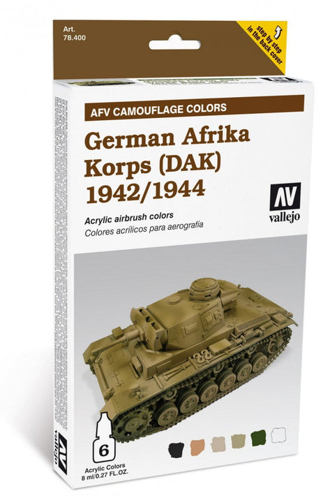Vallejo PAINTS Vallejo Acrylic 8ml Bottle German Afrika Korps 1942-44 (DAK) AFV Paint Set (6 Colors)