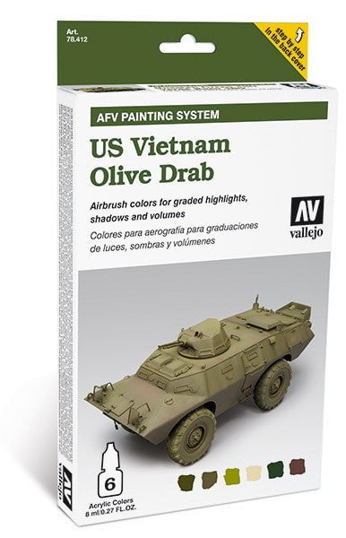 Vallejo PAINTS Vallejo Acrylic 8ml Bottle US Vietnam Olive Drab AFV Paint Set (6 Colors)
