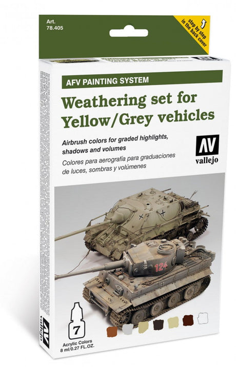 Vallejo PAINTS Vallejo Acrylic 8ml Bottle Yellow/Grey Vehicles AFV Weathering Set (7 Colors)