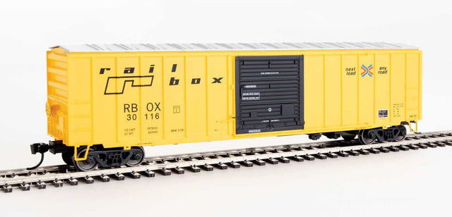 Walthers Walthers 910-1865 50' ACF Exterior Post Boxcar Railbox #30116 (yellow, Black Door; Small Logo, Slogan) HO Scale