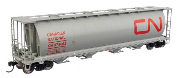 Walthers Walthers 910-7879 CN Canadian National #378662 (gray, red; English & French name, round hatches) 59' Cylindrical Hopper HO Scale