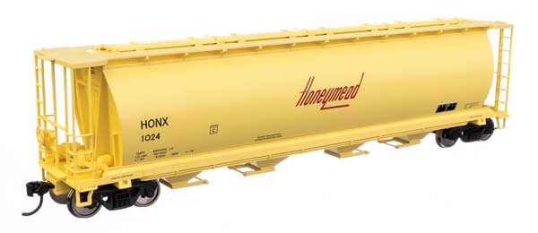 Walthers Walthers 910-7899 Honeymead #1024 (yellow, black, red logo; trough hatches) 59' Cylindrical Hopper HO Scale