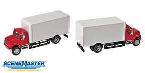 Walthers Walthers 949-11291 International 4900 Single-Axle Box Van Red Cab, White Body - Assembled HO Scale SceneMaster