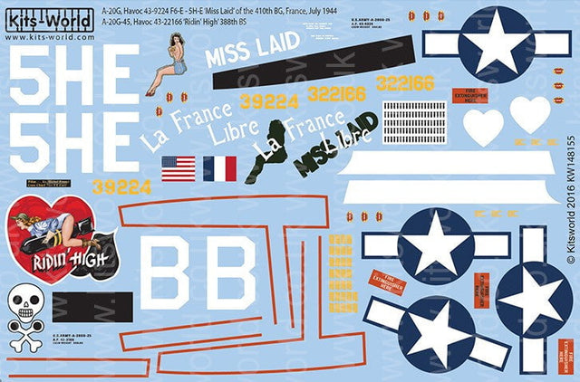 Warbird Decals DECALS Warbird Decals 1/48 A20G Havocs Miss Laid, Ridin High