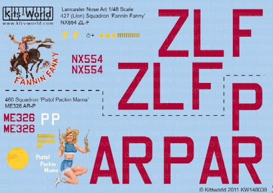 Warbird Decals DECALS Warbird Decals 1/48 Avro Lancaster Fannin Fanny, Pistol Packin Mama