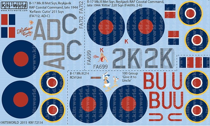 Warbird Decals DECALS Warbird Decals 1/72 B17 Mk III Kittie, Keflavic Cutie, Give it to Uncle