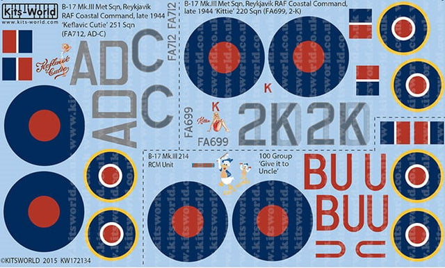 Warbird Decals DECALS Warbird Decals 1/72 B17 Mk III Kittie, Keflavic Cutie, Give it to Uncle