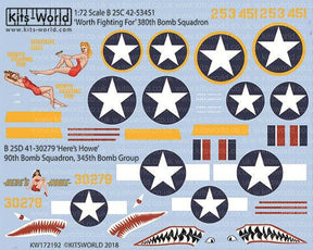 Warbird Decals DECALS Warbird Decals 1/72 B25C/D Worth Fighting For 380th BS, Here's Howe 90th BS/345th BG
