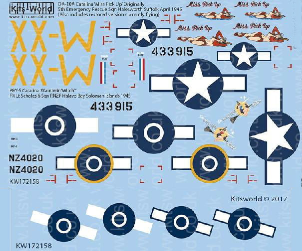 Warbird Decals DECALS Warbird Decals 1/72 OA10A Catalina Miss Pick Up 5th Emergency Rescue Sq. Halesworth Suffolk April 1945, PBY5 Wanderin Witch Flt Lt Scholes 6th Sq. RNZF Halavo Bay Soloman Islands 1945