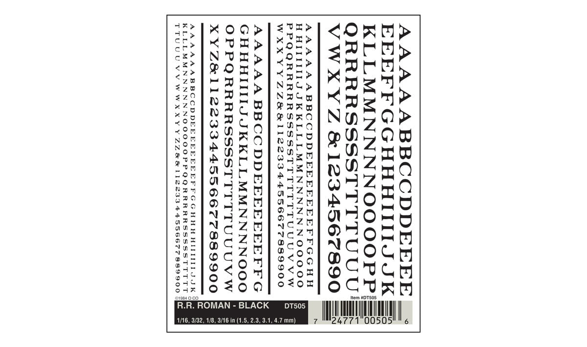 Woodland Scenics Woodland Scenics 505 RR Roman Letters / Black