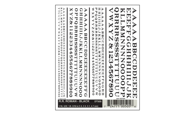 Woodland Scenics Woodland Scenics 505 RR Roman Letters / Black