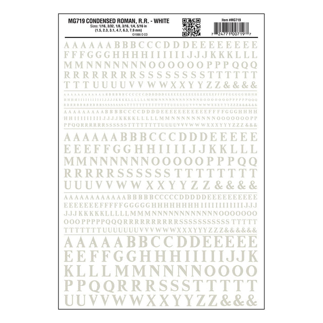 Woodland Scenics Woodland Scenics 719 Condensed RR Roman Letters / White