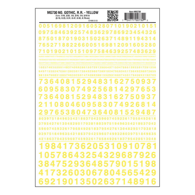 Woodland Scenics Woodland Scenics 730 RR Gothic Numbers / Yellow