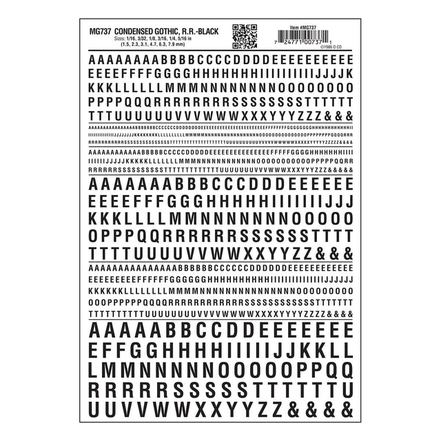 Woodland Scenics Woodland Scenics 737 Condensed RR Gothic Letters / Black