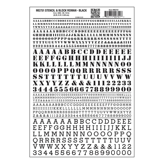 Woodland Scenics Woodland Scenics 751 Stencil Roman Letters / Black