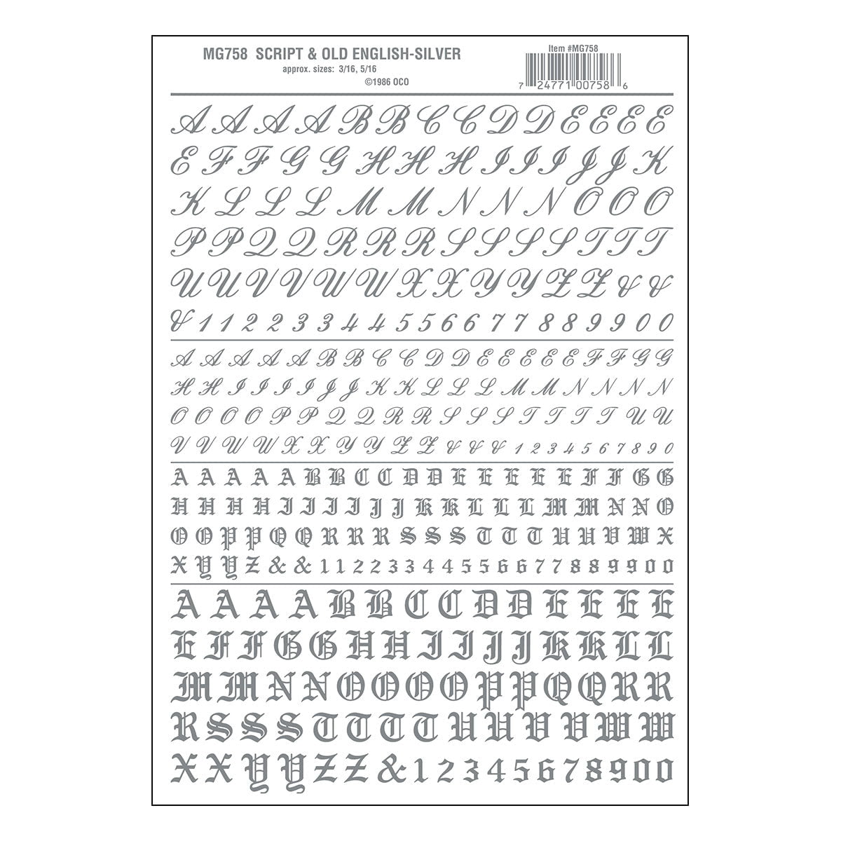 Woodland Scenics Woodland Scenics 758 Old English Letters / Silver