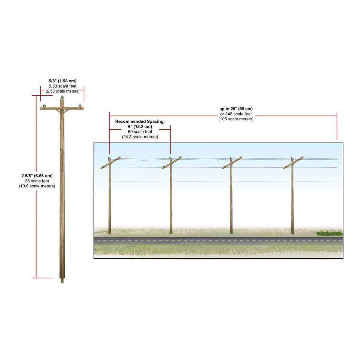 Woodland Scenics Woodland Scenics N Scale Pre-Wired Poles Single Crossbar